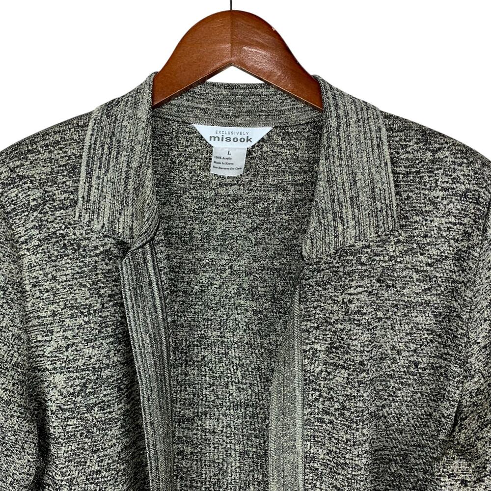 Exclusively Misook Cardigan Open Front Gold Black Metallic Long Sleeve Women's L - Picture 2 of 6